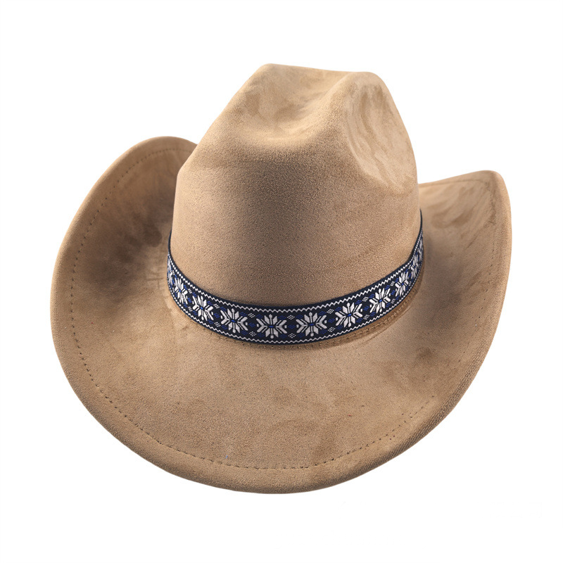 Suede Stylish Western Cowboy Hat With Embroidered Band-Unitsen