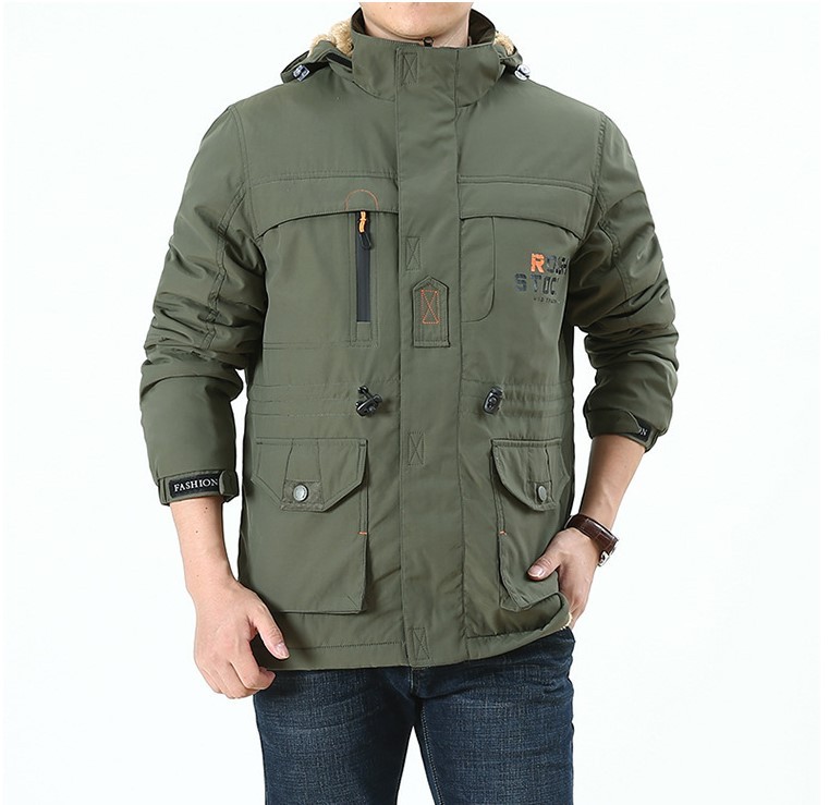 Men's Mid-length Plus Fleece Waterproof And Oil-proof Outdoor Hooded Jacket-Unitsen