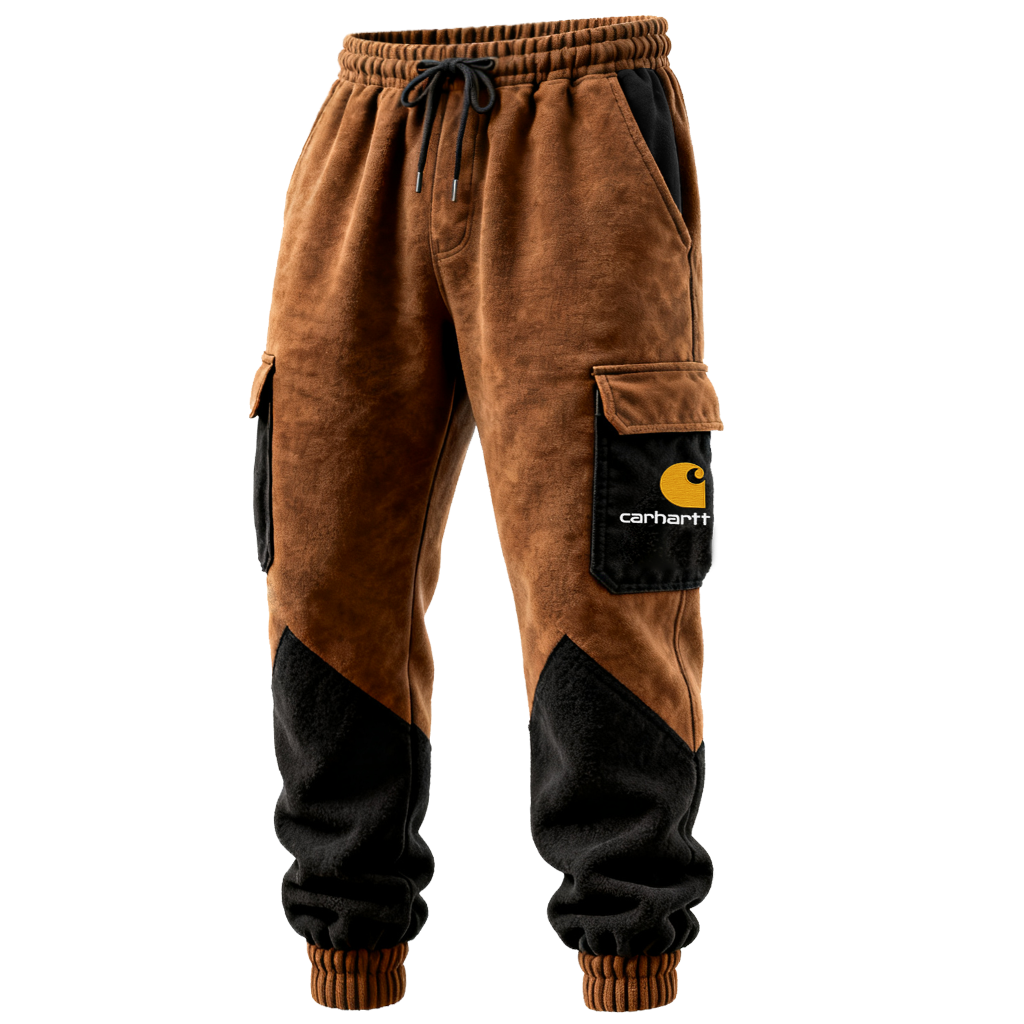 Men's Vintage Terry Brown And Black Cargo Sweatpants-Unitsen