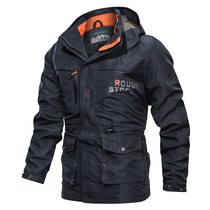 Men's Mid-length Plus Fleece Waterproof And Oil-proof Outdoor Hooded Jacket-Unitsen