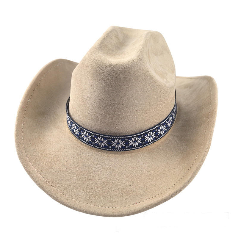 Suede Stylish Western Cowboy Hat With Embroidered Band-Unitsen