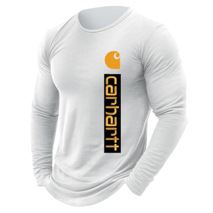 Men's Vintage Letter Print Cotton Long Sleeve Crew Neck T-Shirt-Unitsen