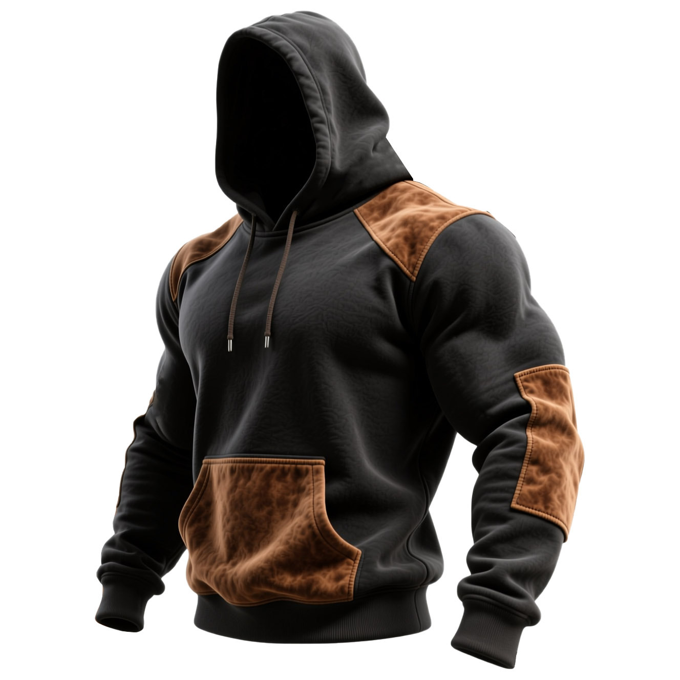 Men's Black Brown Suede Elbow Patches Hoodie