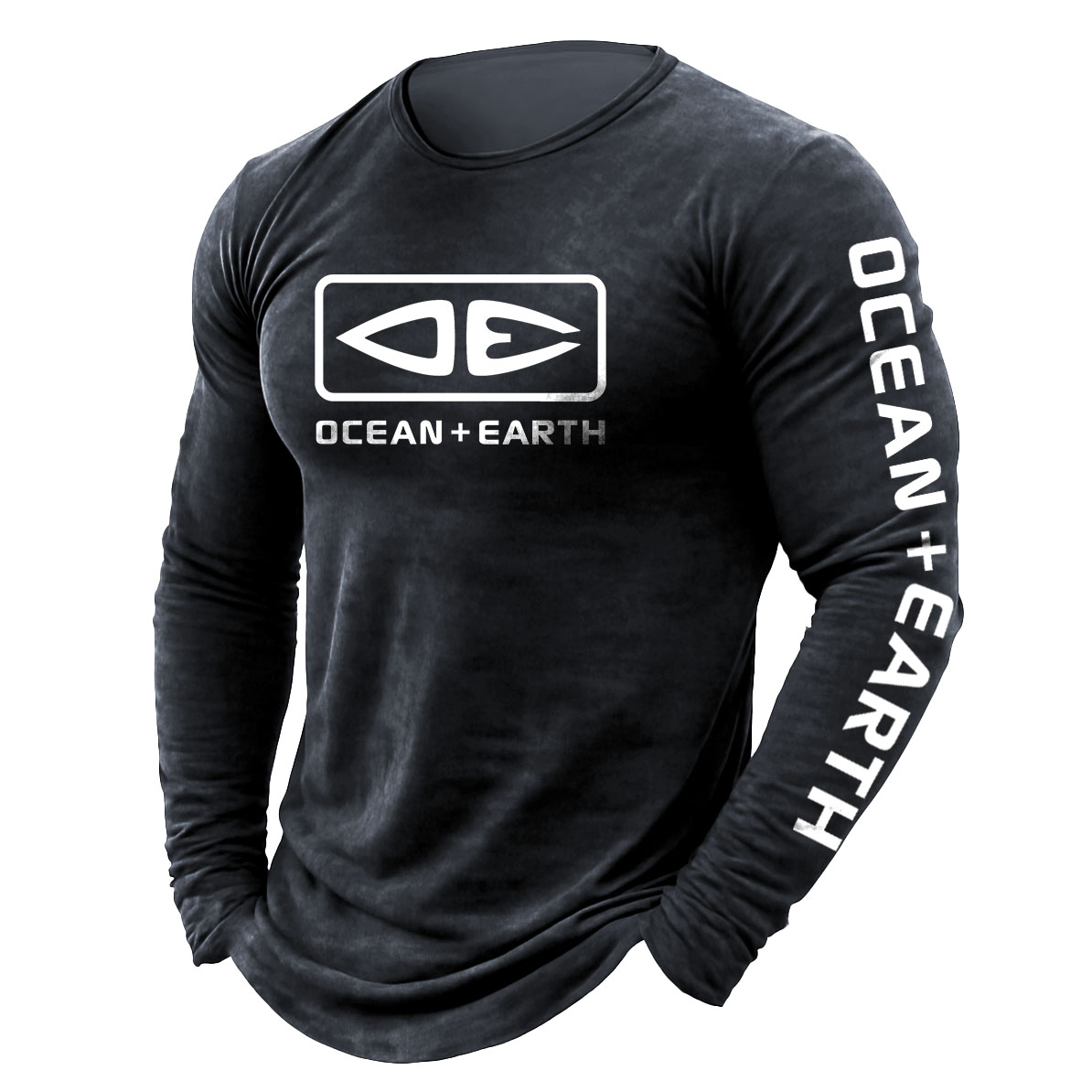 Men's Vintage Ocean Surfing Print Crewneck Long Sleeve T-Shirt-Unitsen