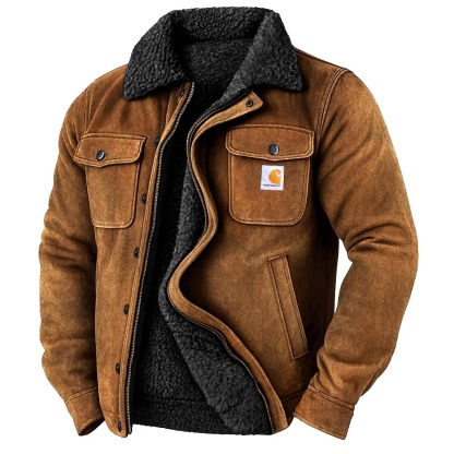 Carhartt Men's Vintage Western Cowboy Suede Fleece Warm Jacket-Unitsen