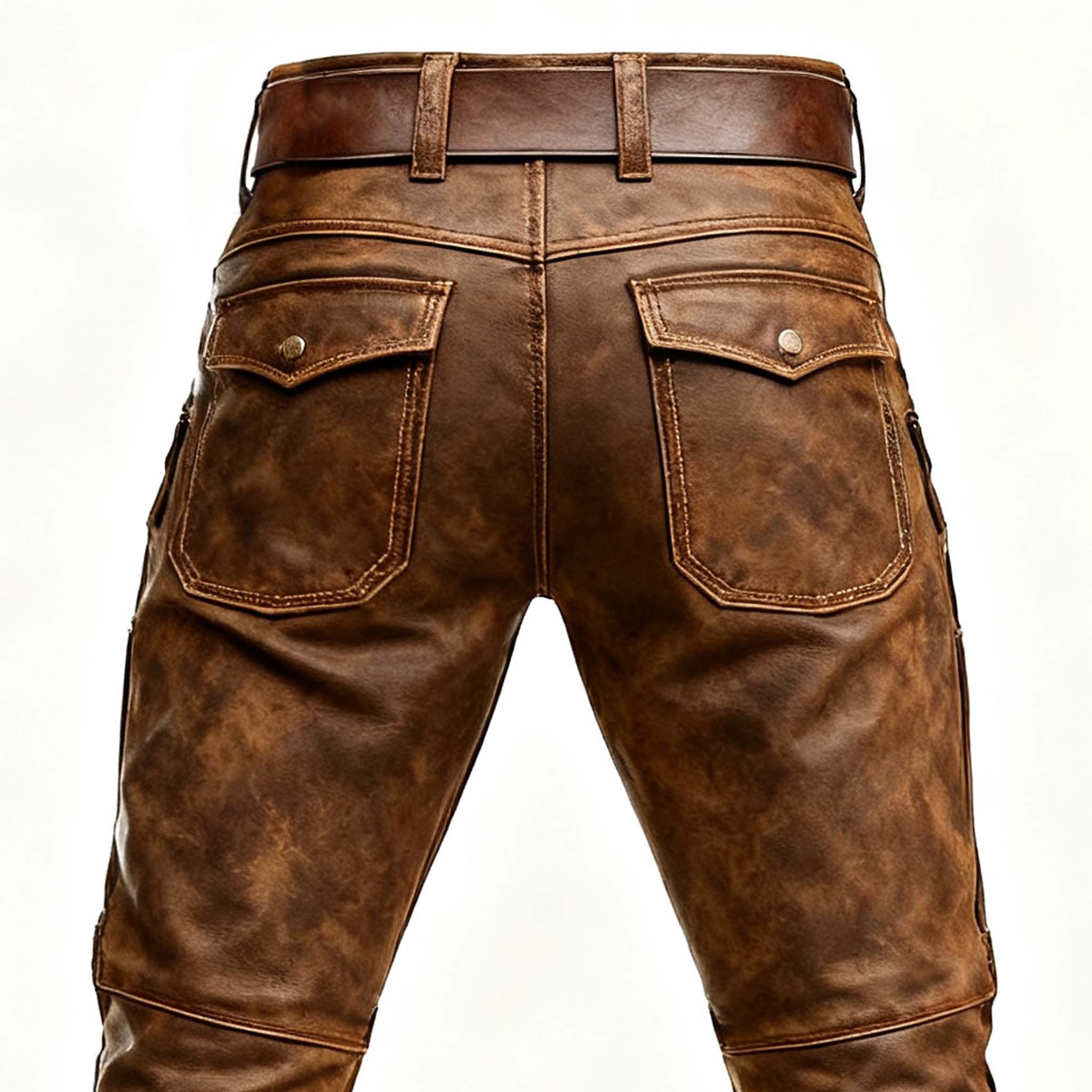 Men's Vintage Western Cowboy Brown Leather Knee Patches Work Pants-Unitsen