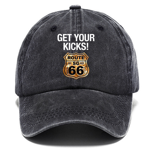 Washed Cotton Sun Hat Vintage Get Your Kicks Route 66 Outdoor Casual Cap Khaki Navy Black Gray Grass Green-Unitsen