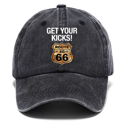 Washed Cotton Sun Hat Vintage Get Your Kicks Route 66 Outdoor Casual Cap Khaki Navy Black Gray Grass Green-Unitsen