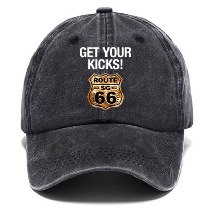Washed Cotton Sun Hat Vintage Get Your Kicks Route 66 Outdoor Casual Cap Khaki Navy Black Gray Grass Green-Unitsen