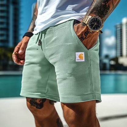 Men's Vintage Waffle Knit Surf Elastic Drawstring Walkshort Shorts-Unitsen