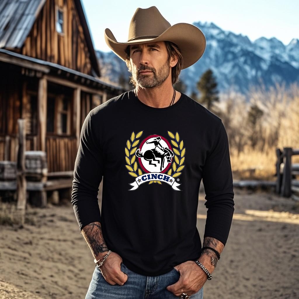 Men's Vintage Western Cowboy Rodeo Print Casual Round Neck Long Sleeve T-Shirt-Unitsen