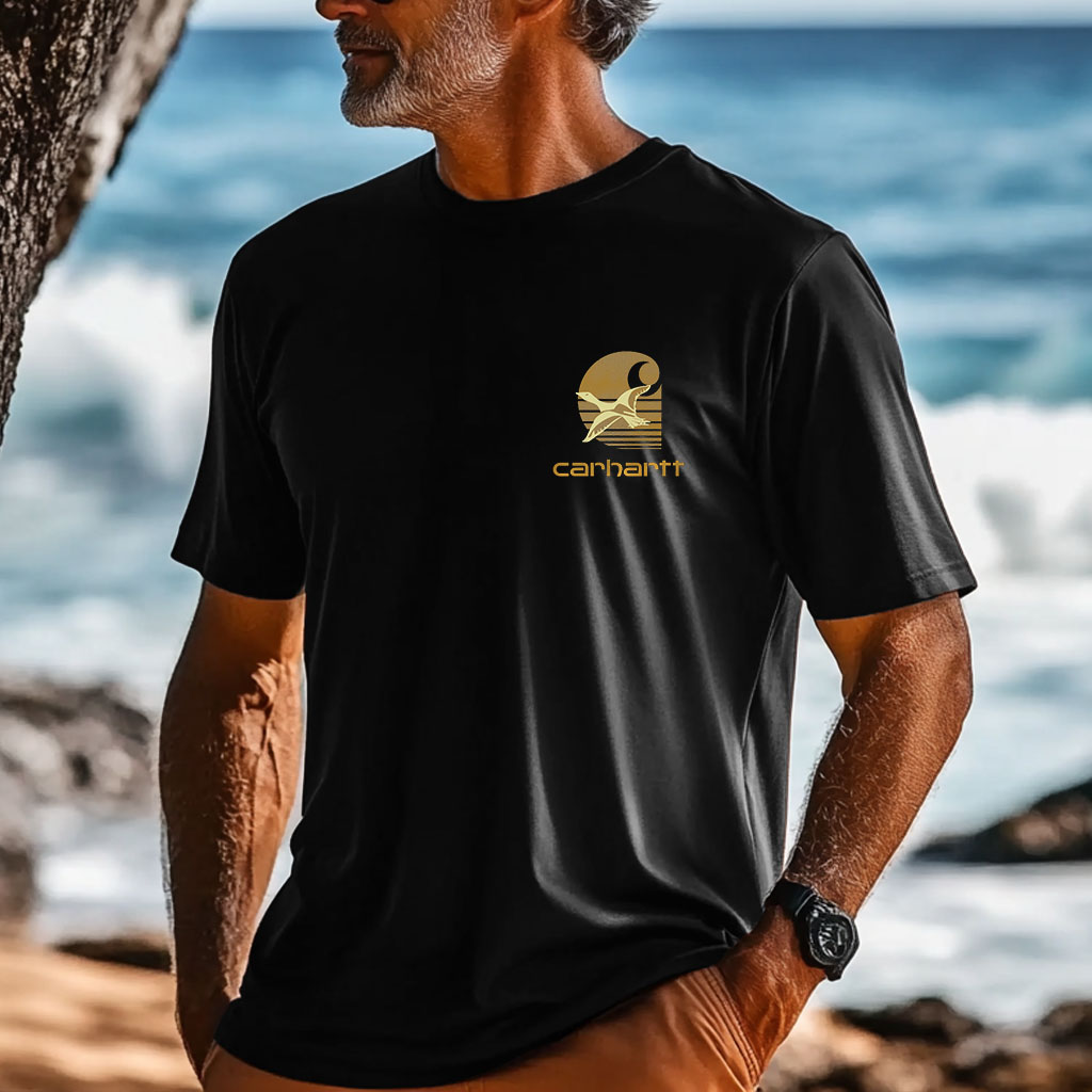 Men's Vintage Sunset Duck Surf Print Casual Beach Short Sleeve T-Shirt-Unitsen