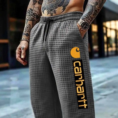 Men's Vintage Dark Gray Plaid Quilted Waffle Pants-Unitsen