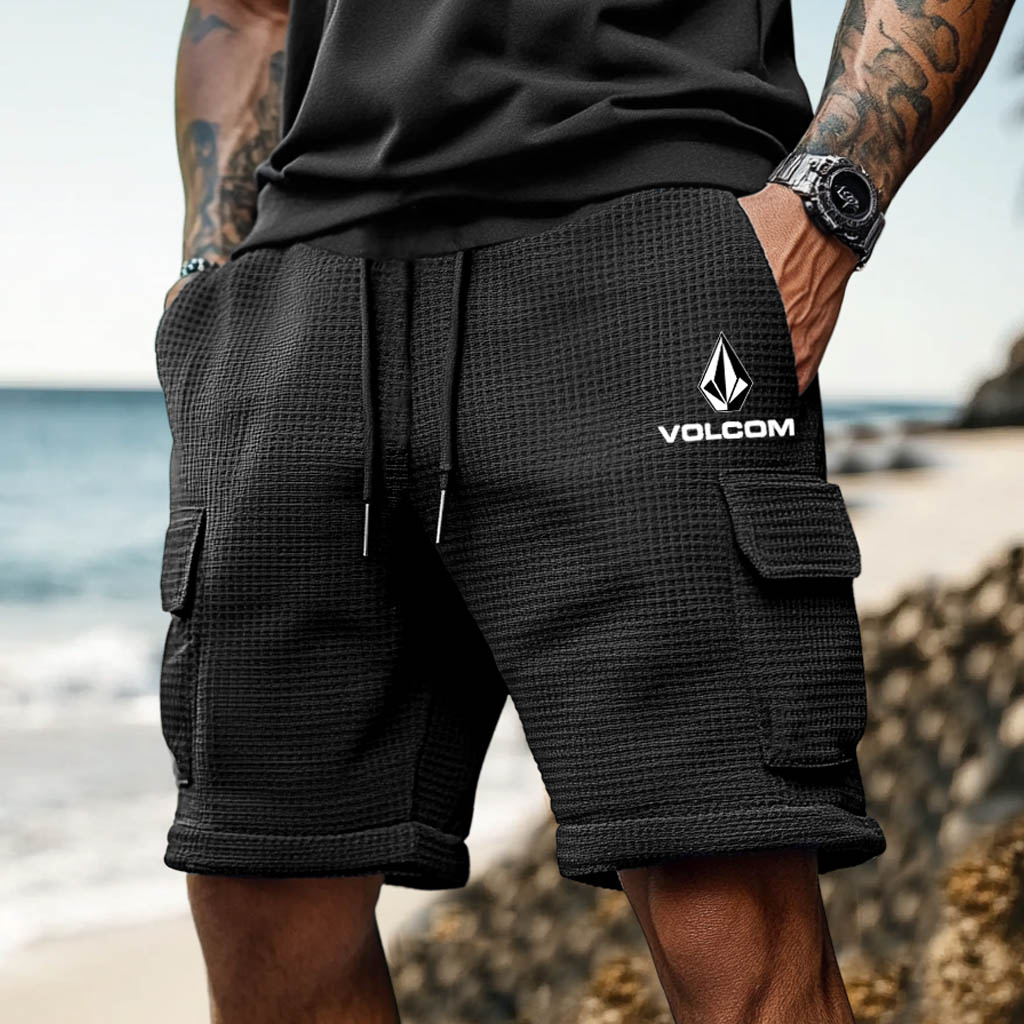 Volcom Men's Vintage Waffle Knit Casual Elastic Drawstring Walkshort Surf Cargo Shorts-Unitsen