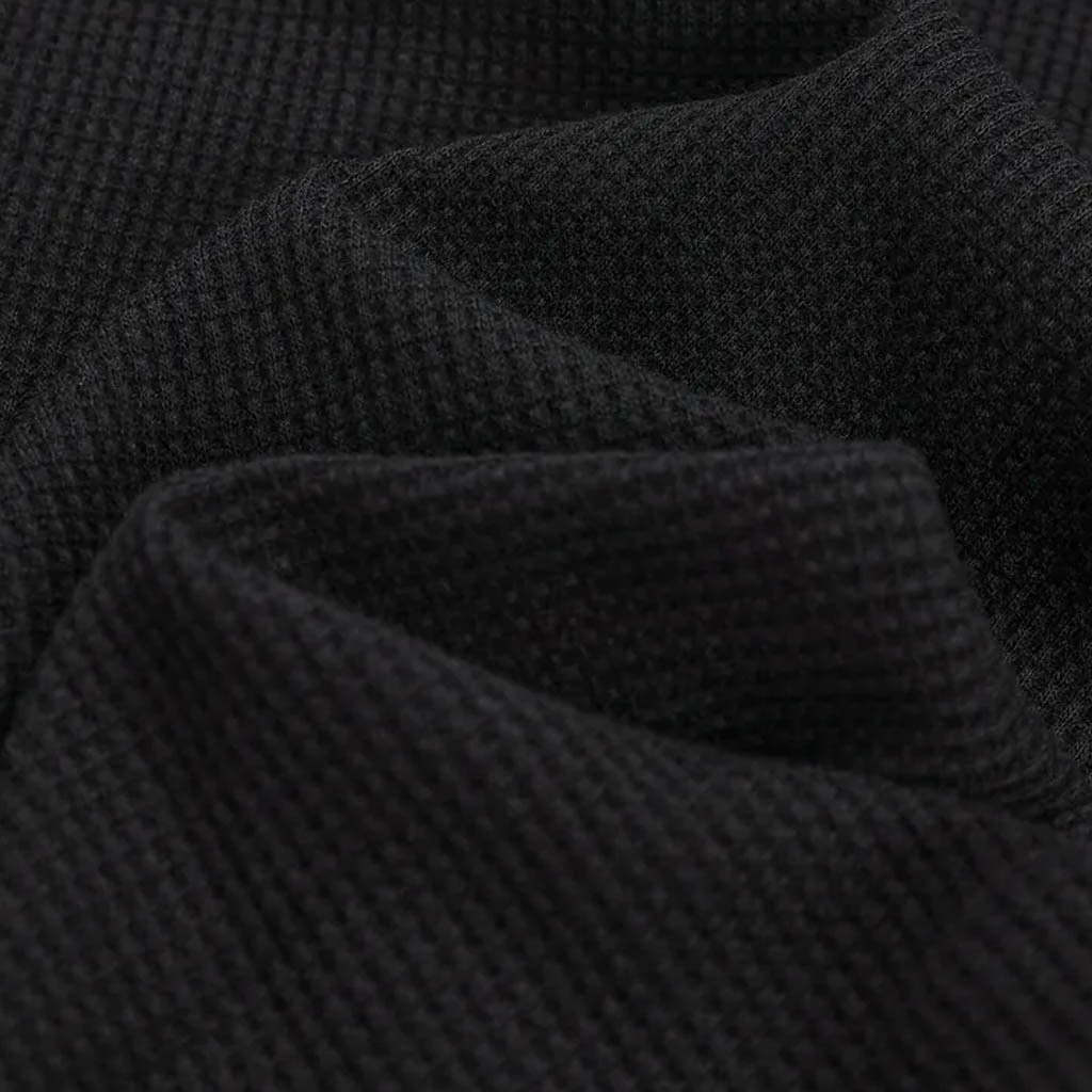 Men's Vintage Black Waffle Knit Surf Short Sleeve Crew Neck T-Shirt-Unitsen