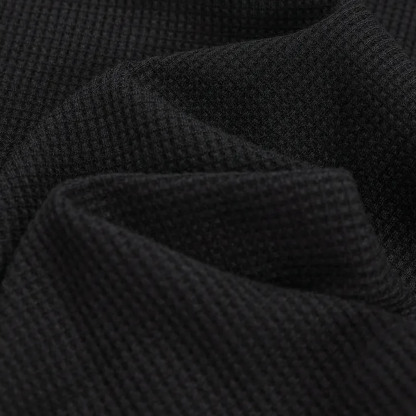 Men's Vintage Black Waffle Knit Surf Short Sleeve Crew Neck T-Shirt-Unitsen