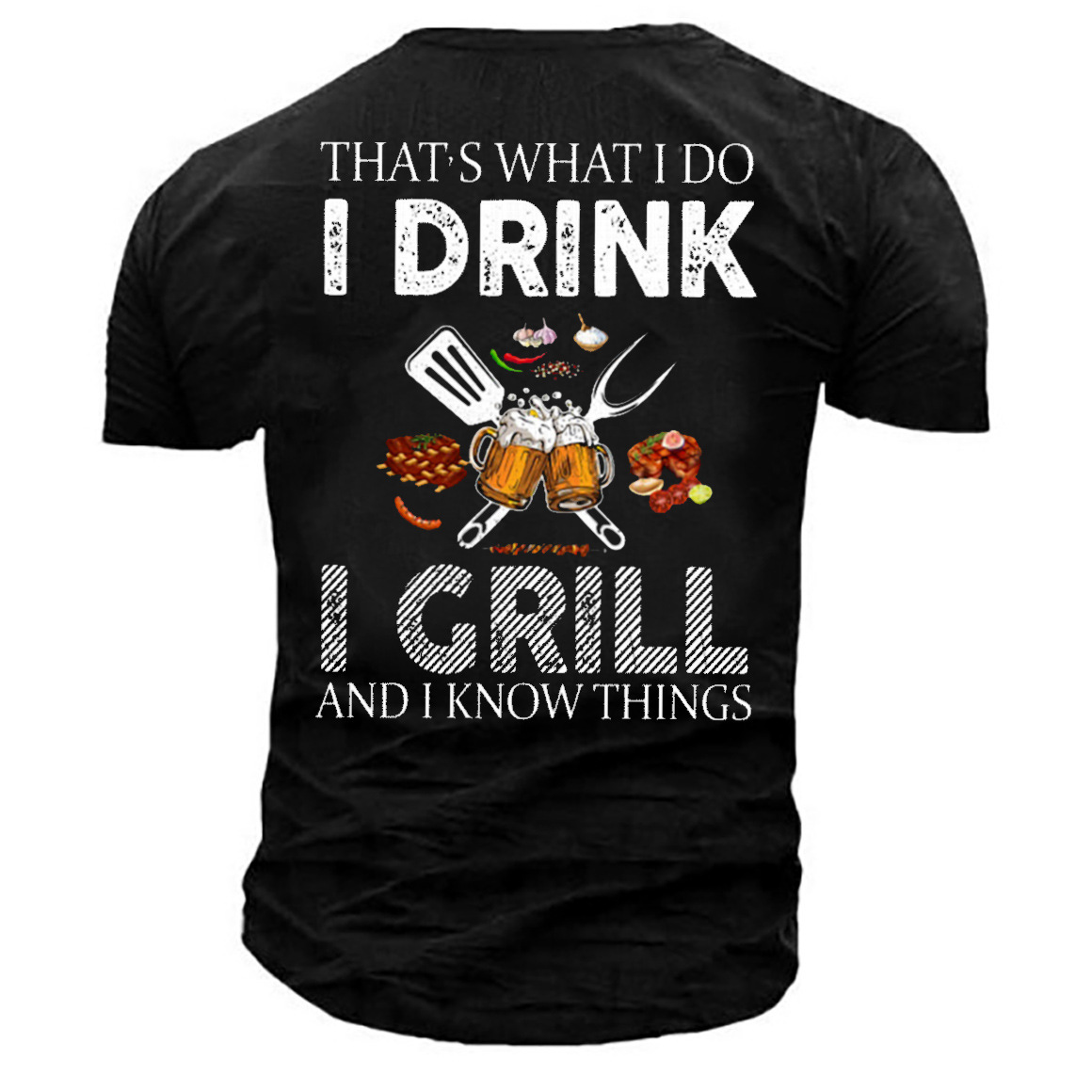 Men's That's What I Do I Drink I Grill Beer Print Cotton T-Shirt-Unitsen