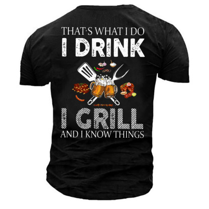 Men's That's What I Do I Drink I Grill Beer Print Cotton T-Shirt-Unitsen