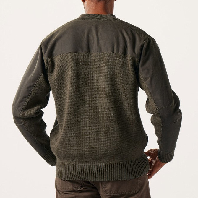 Men's Vintage Army Green Paneled Knit Henley Sweater-Unitsen