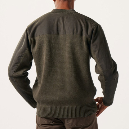 Men's Vintage Army Green Paneled Knit Henley Sweater-Unitsen