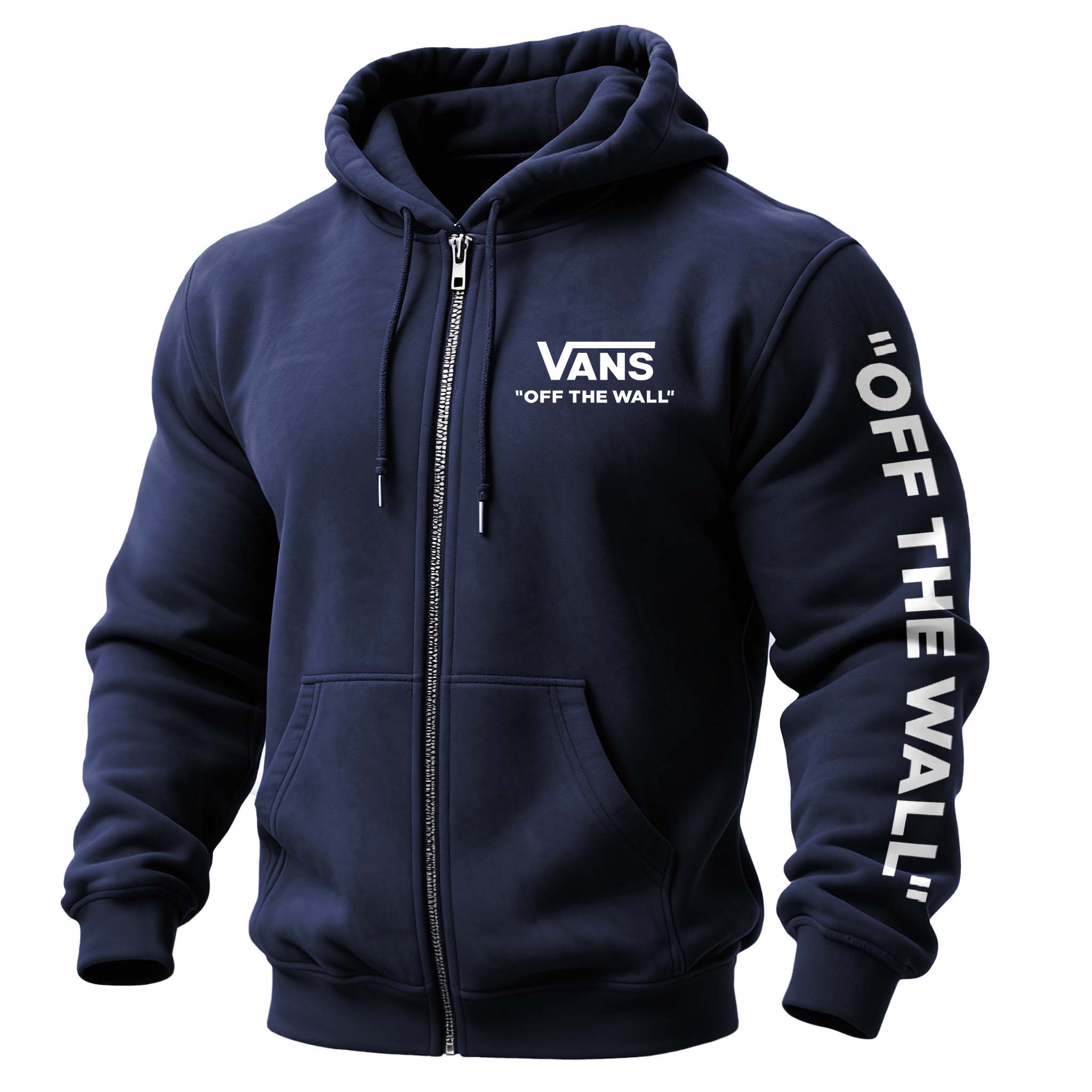 Men's Vintage Off The Wall Print Pocket Full-Zip Long Sleeve Hoodie Jacket-Unitsen