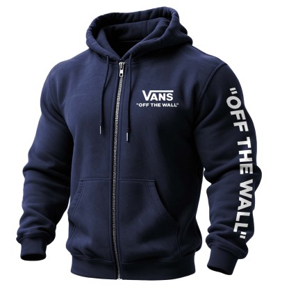 Men's Vintage Off The Wall Print Pocket Full-Zip Long Sleeve Hoodie Jacket-Unitsen