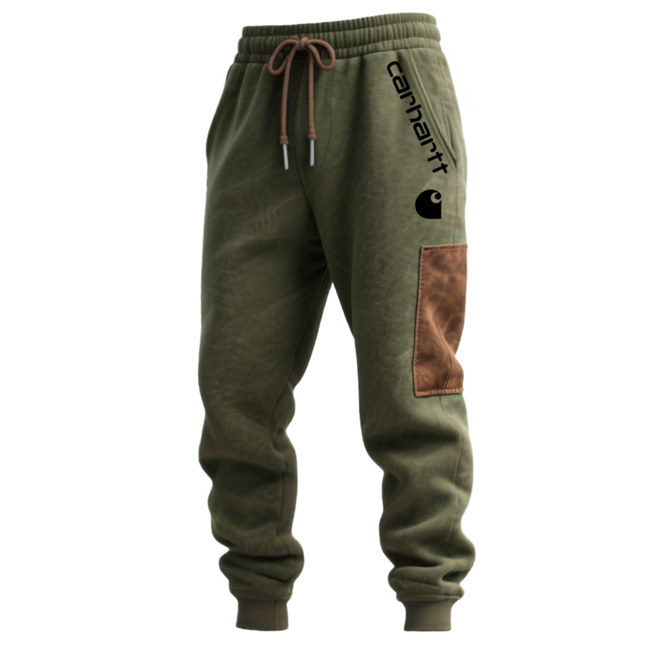 Men's Vintage Army Green Stitching Brown Suede Pocket Hoodie And Sweatpants Jogger Set-Unitsen