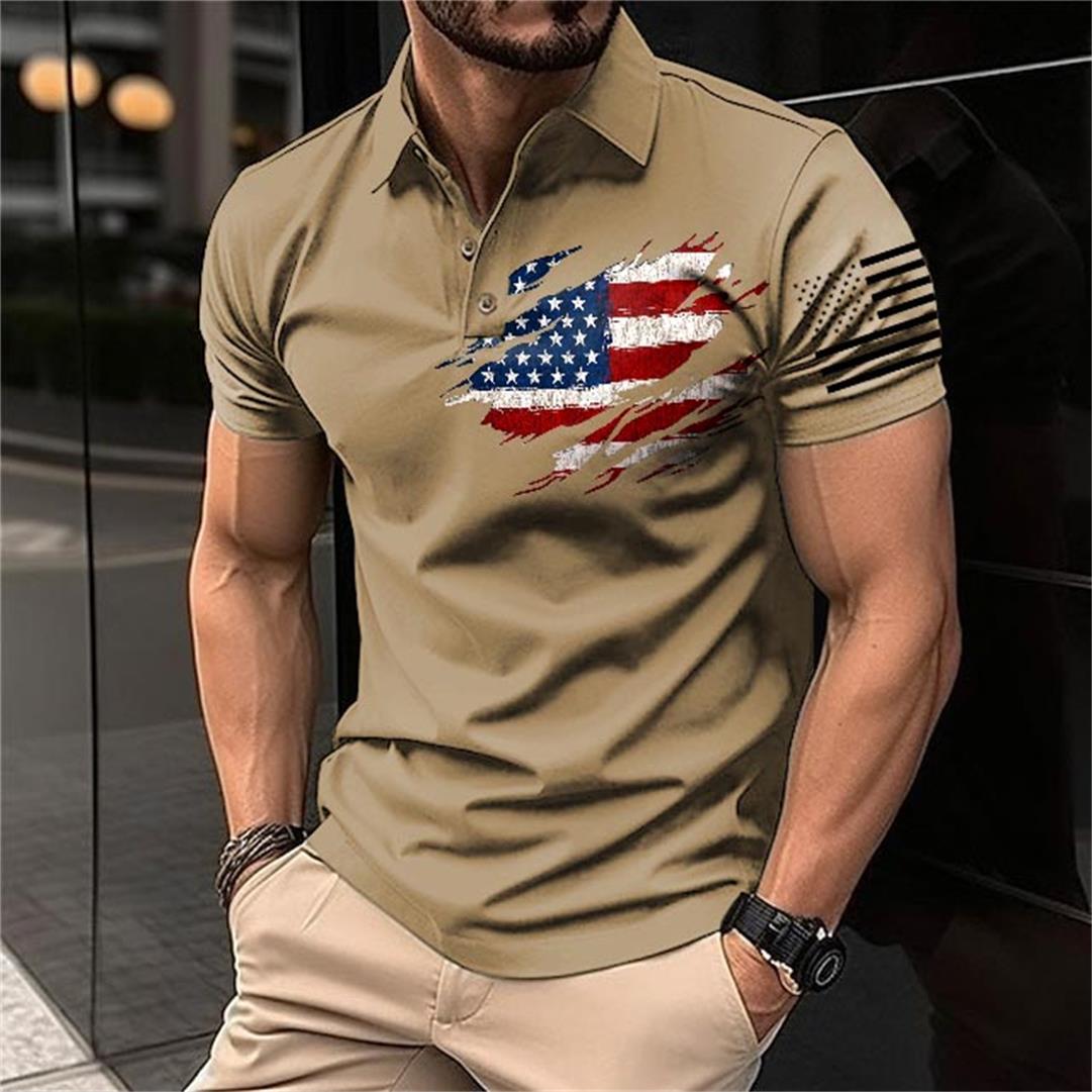 Men's T-Shirt Polo Vintage American Flag Independence Day Short Sleeve Outdoor Summer Daily Top Navy Blue Black Khaki-Unitsen