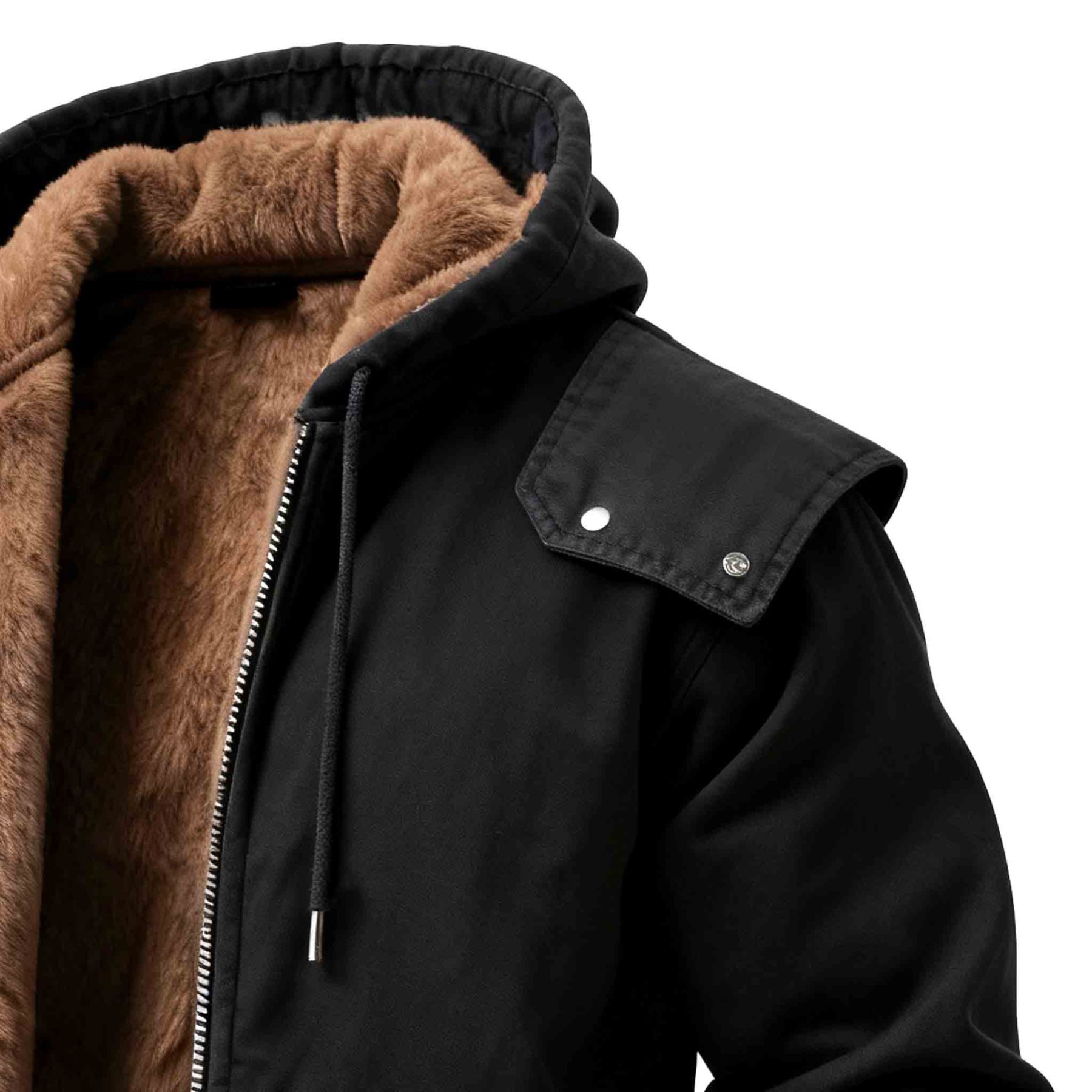 Men's Vintage Black Fleece Work Cargo Hooded Jacket-Unitsen