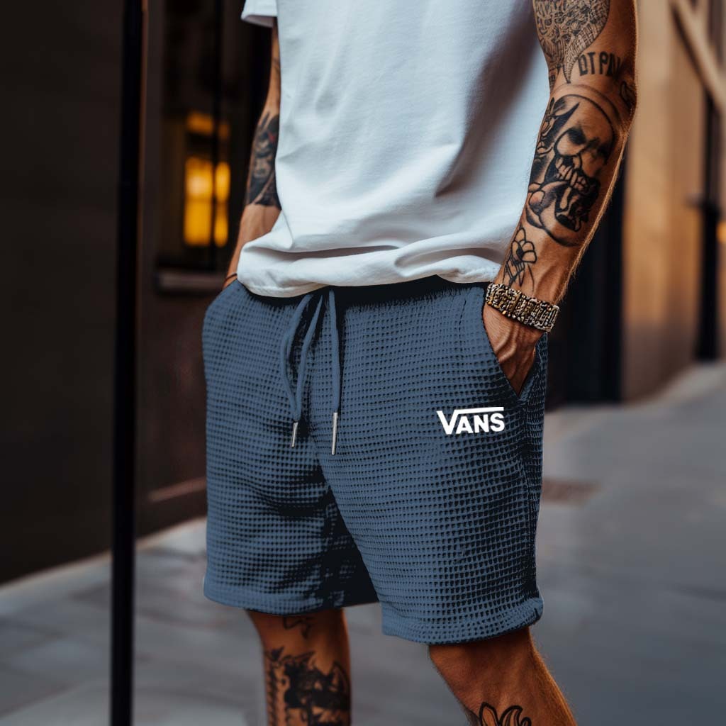 Vans Men's Vintage Waffle Knit Beige Elastic Drawstring Board Surf Shorts-Unitsen