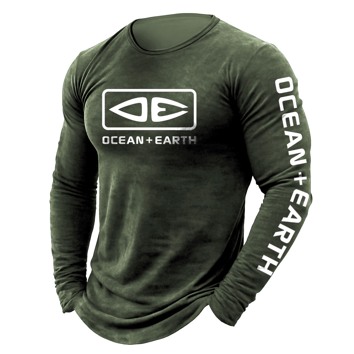 Men's Vintage Ocean Surfing Print Crewneck Long Sleeve T-Shirt-Unitsen