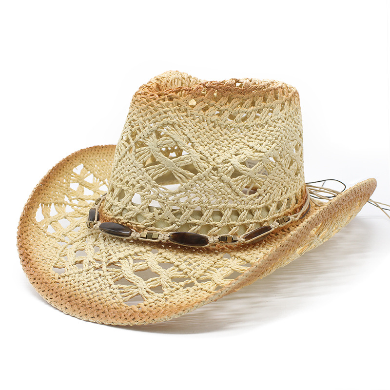 Western Outdoor Beach Retro Cowboy Straw Hat-Unitsen