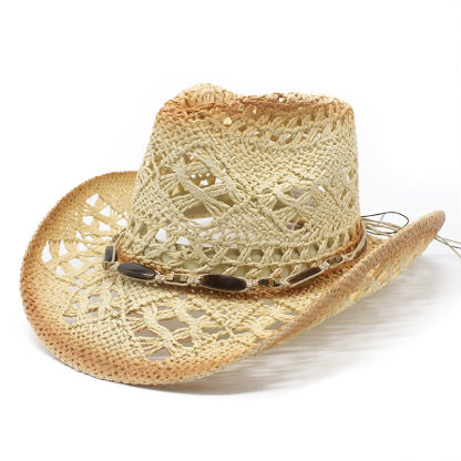 Western Outdoor Beach Retro Cowboy Straw Hat-Unitsen