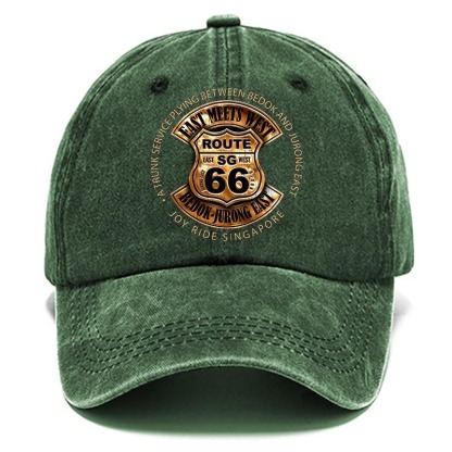 Route 66 Road Trip Print Washed Cotton Sun Hat Vintage Outdoor Casual Cap-Unitsen