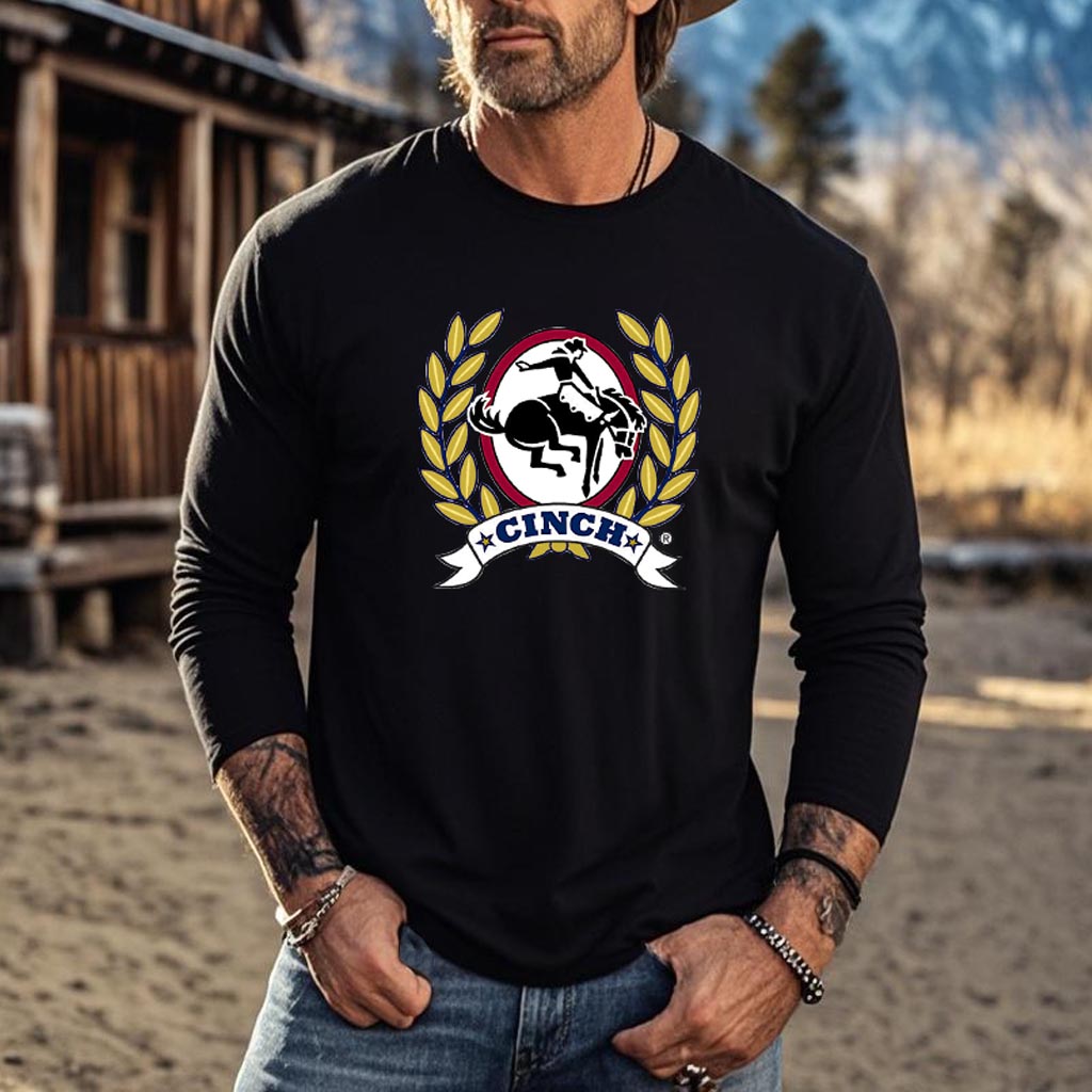 Men's Vintage Western Cowboy Rodeo Print Casual Round Neck Long Sleeve T-Shirt-Unitsen
