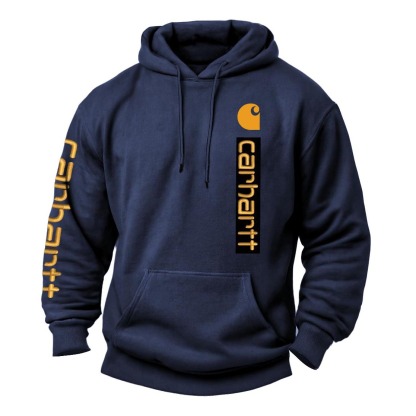 Men's Vintage Letter Print Pocket Long Sleeve Hoodie-Unitsen