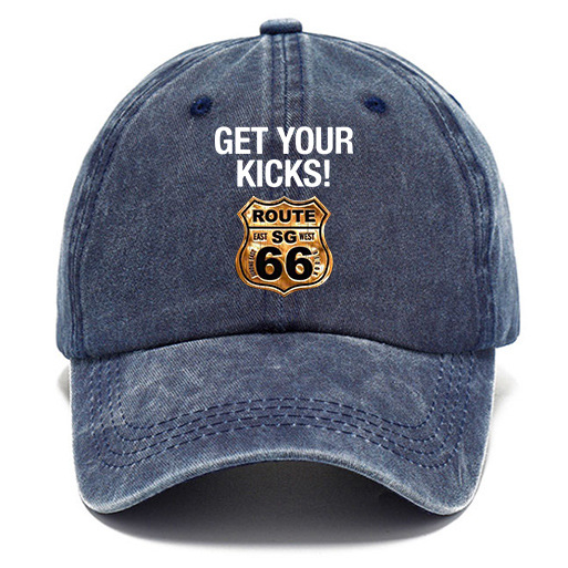 Washed Cotton Sun Hat Vintage Get Your Kicks Route 66 Outdoor Casual Cap Khaki Navy Black Gray Grass Green-Unitsen