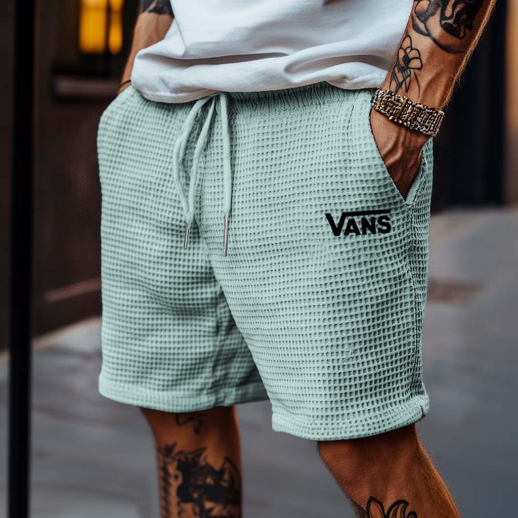 Vans Men's Vintage Waffle Knit Beige Elastic Drawstring Board Surf Shorts-Unitsen