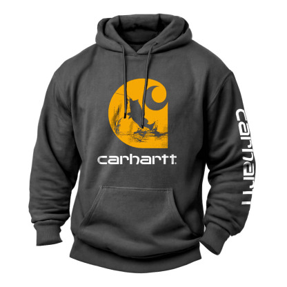 Men's Vintage Fishing Print Pocket Long Sleeve Hoodie-Unitsen