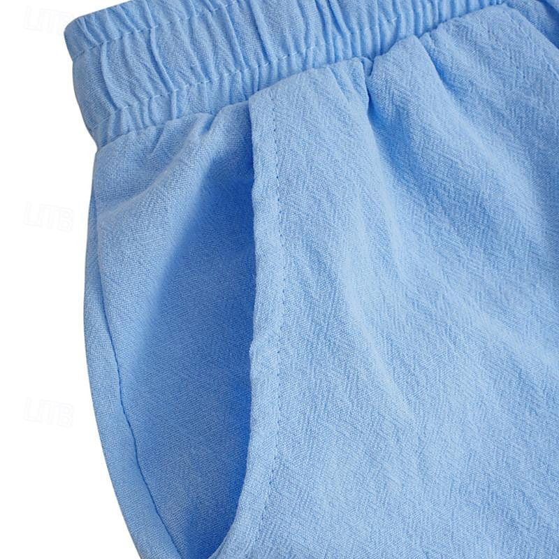 Men's Linen Pocket Drawstring Elastic Beach Surf Shorts-Unitsen