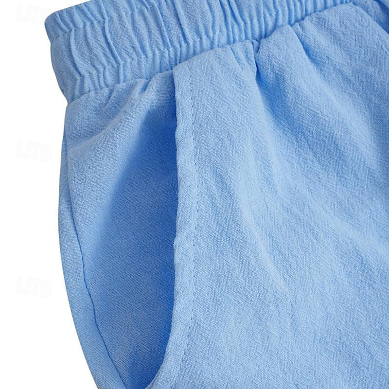 Men's Linen Pocket Drawstring Elastic Beach Surf Shorts-Unitsen