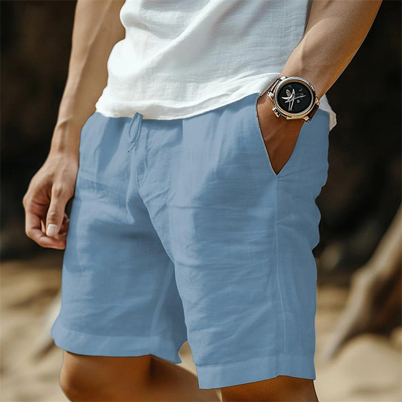 Men's Linen Pocket Drawstring Elastic Beach Surf Shorts-Unitsen
