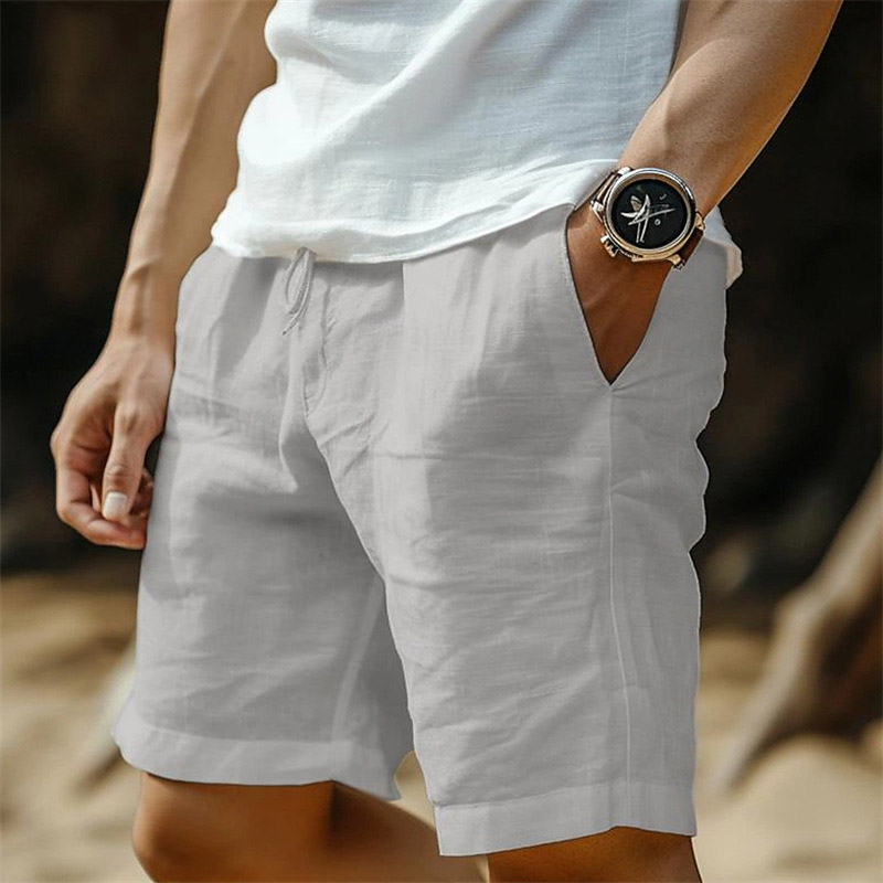 Men's Linen Pocket Drawstring Elastic Beach Surf Shorts-Unitsen