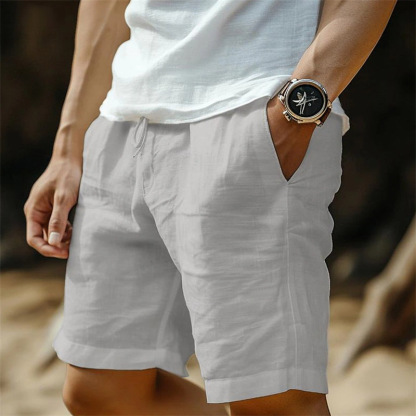 Men's Linen Pocket Drawstring Elastic Beach Surf Shorts-Unitsen