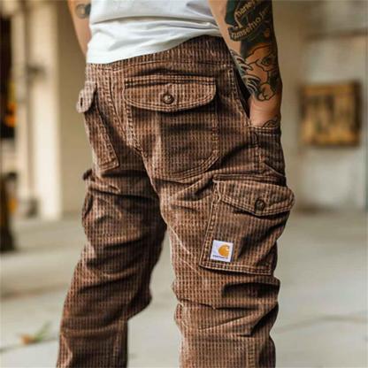 Men's Vintage Waffle Knitted Outdoor Cargo Pants Trousers-Unitsen