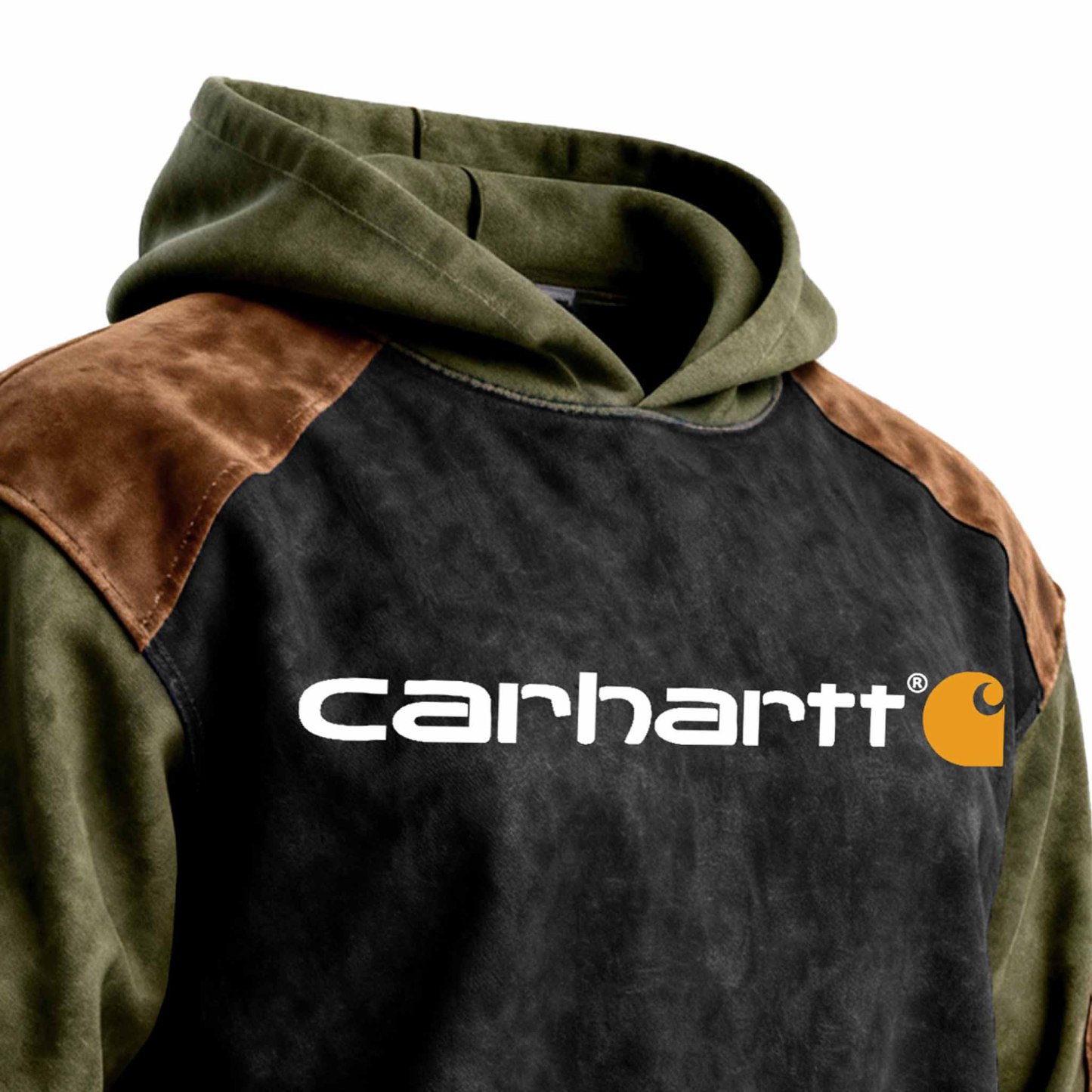 Men's Vintage Suede Contrasting Patches Pocket Hoodie-Unitsen