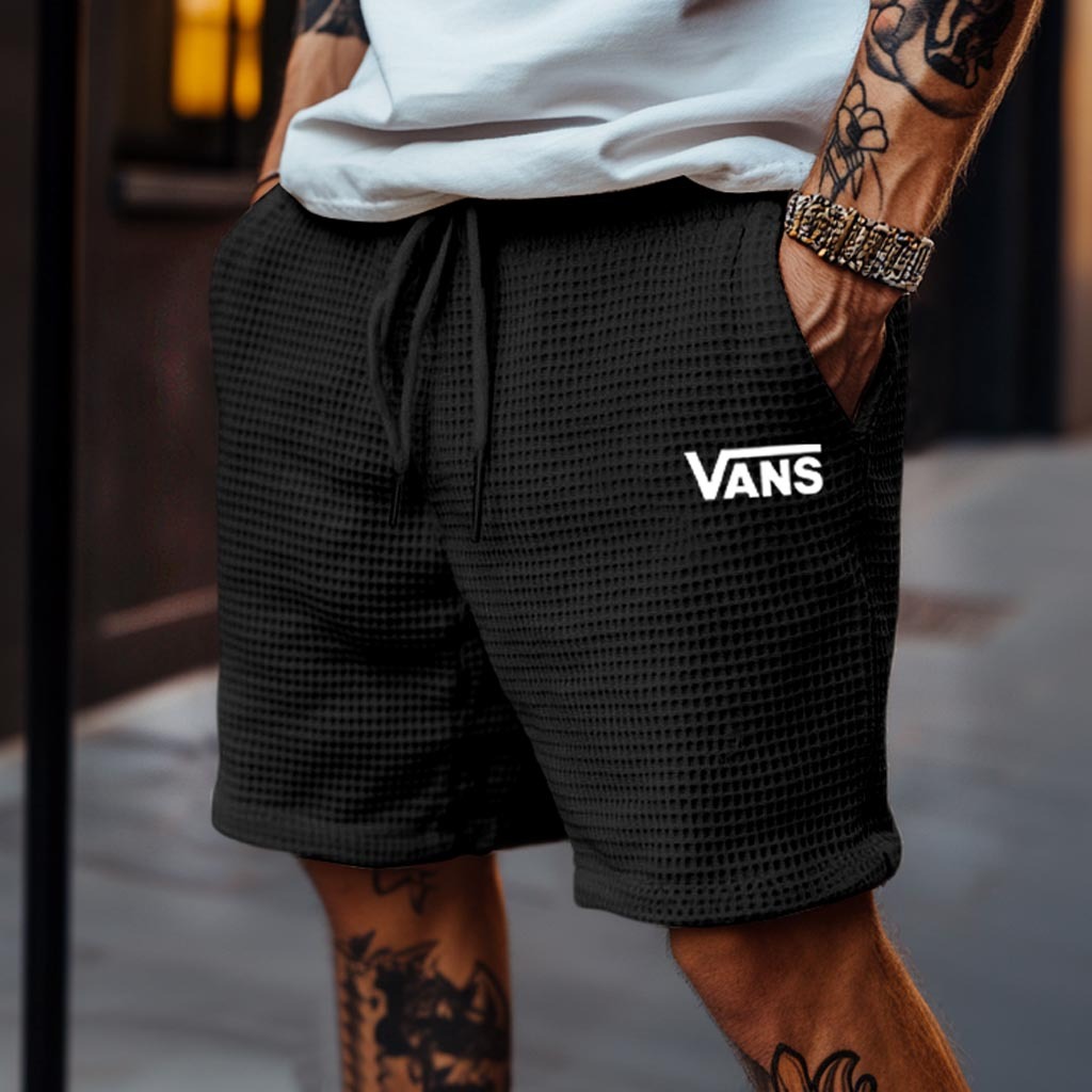 Vans Men's Vintage Waffle Knit Beige Elastic Drawstring Board Surf Shorts-Unitsen