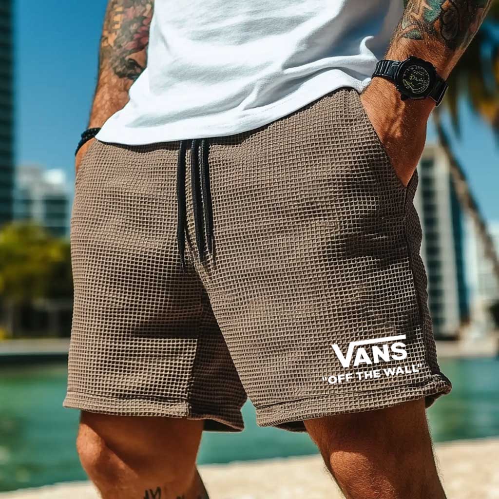Vans Men's Vintage Waffle Knit Surf Brown Elastic Drawstring Walkshort Shorts-Unitsen