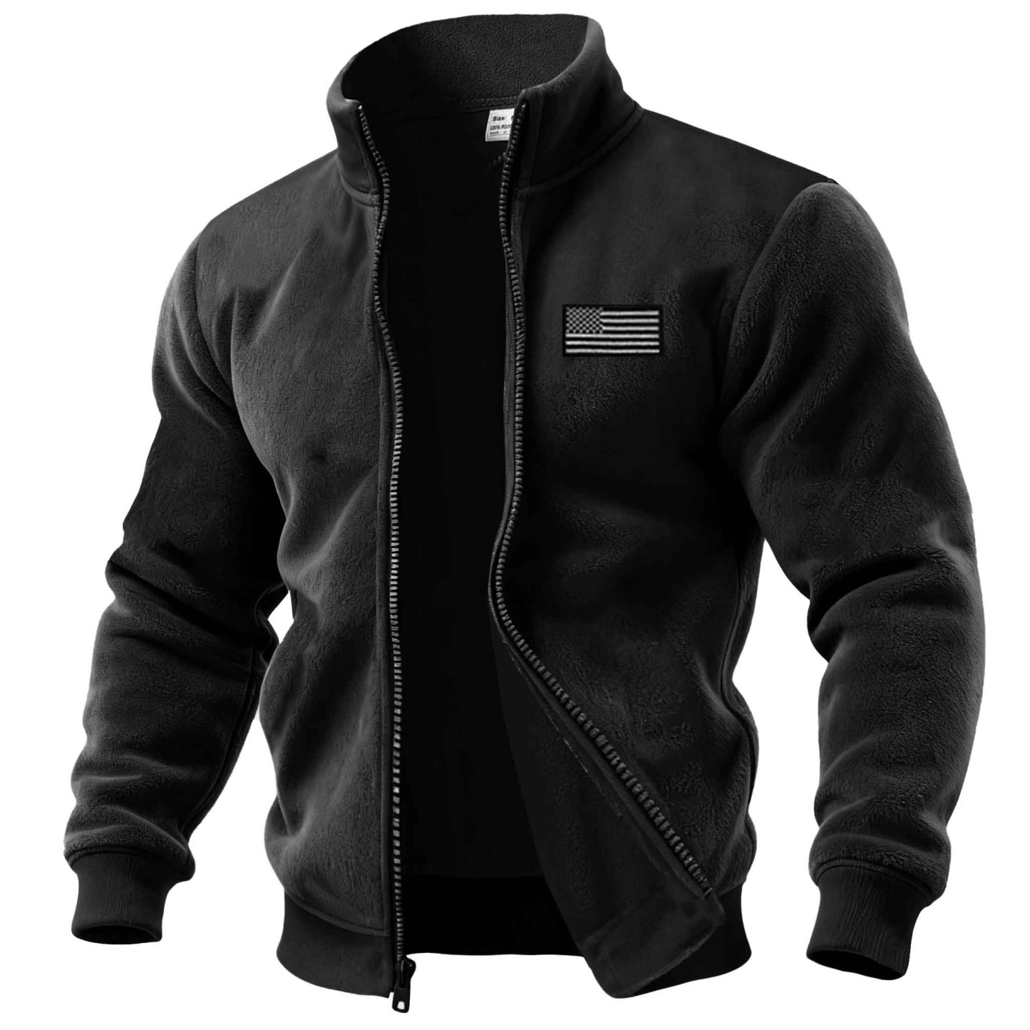 Men's Vintage American Flag Fleece Pocket Stand Collar Jacket