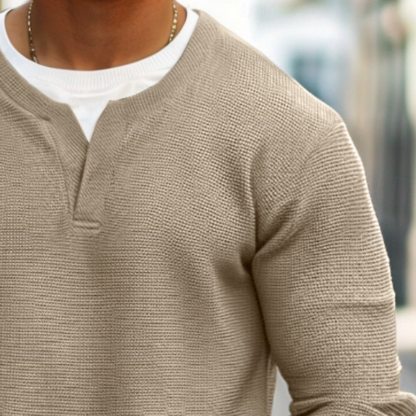 Men's Vintage Waffle Crew Neck Fake Two-Piece Long Sleeve T-shirt-Unitsen